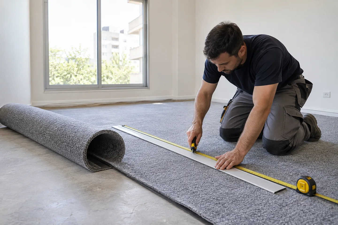 Medición y corte de alfombra para instalación en Zona Oeste
